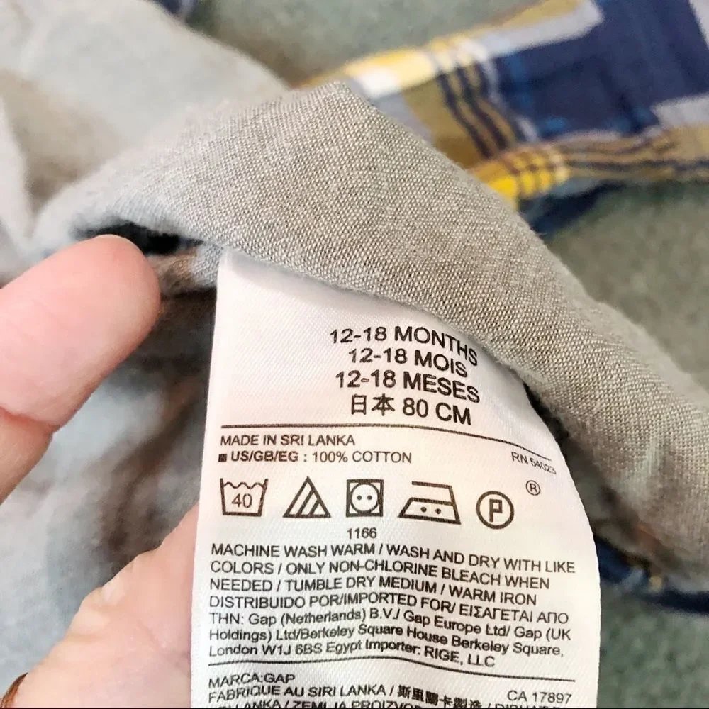 Baby Gap plaid shirt yellow blue and grey colors